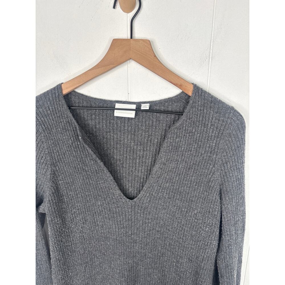 ✨2/$30✨ Anthropologie Ett Twa Amrita Gray Ribbed Notch Neck Tunic Sweater Medium - Picture 4 of 8